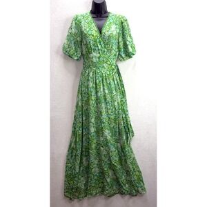 BTFL-life Women's Kyla Green Maxi Floral Wrap Dress Size Small